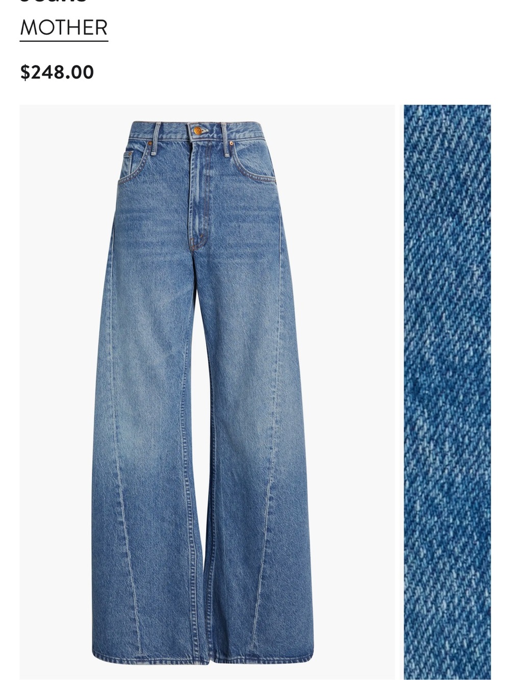 MOTHER High-Rise Wide-Leg Jeans — Medium Blue Denim